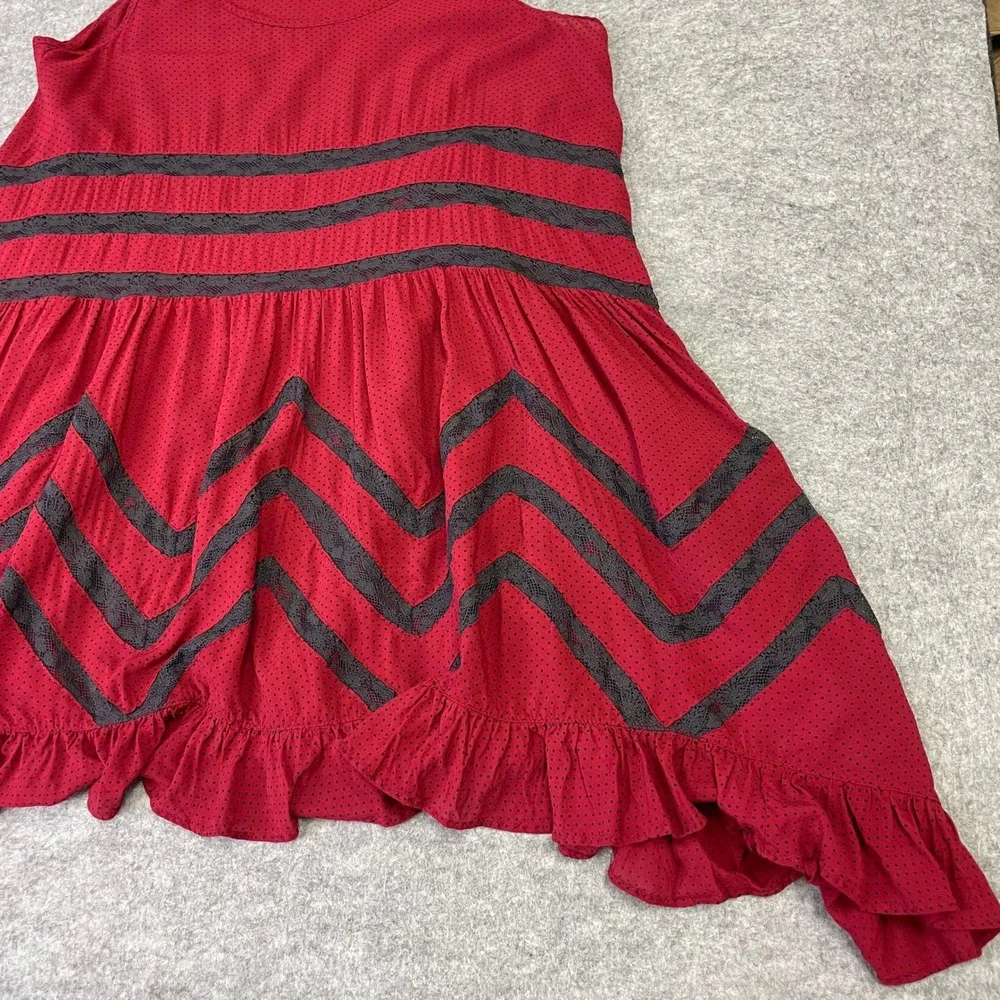 Free People Intimately Red Polka Dot Lace Trim Ruffle Slip Tunic Top XS Boho - Picture 9 of 16